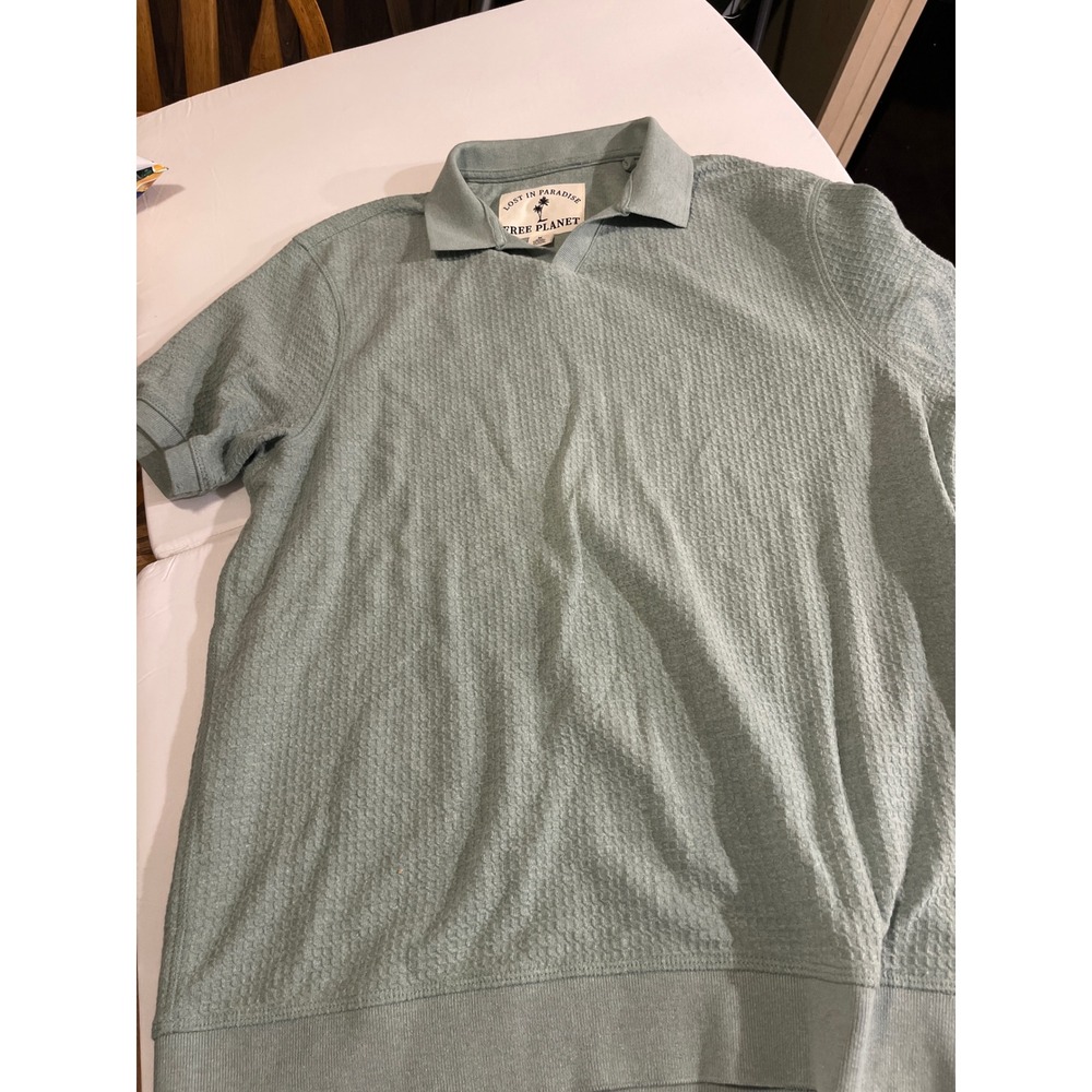Free Planet Textured Polo Shirt Short Sleeve Casual Mens Green